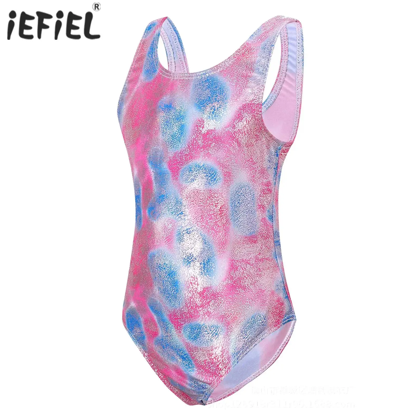 Kids Girls Ballet Dance Leotard One-Piece Swimsuits Bathing Suit Printed Sleeveless Back Cut Swimwear for Beach Swimming Lessons