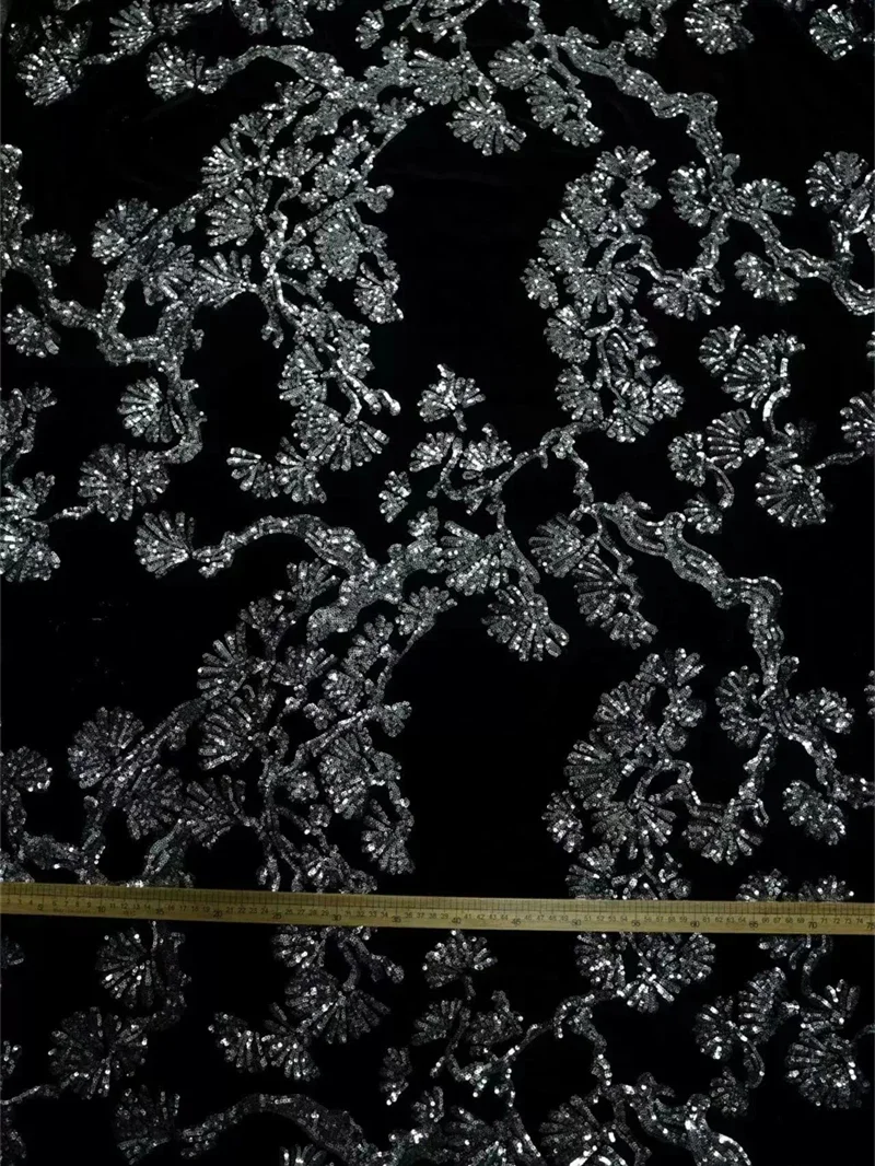 Autumn New Silk Velvet Heavy Industry Nail Bead Embroidery Chinese Qipao Hanfu Dress Natural Mulberry Silk Fabric in Meters