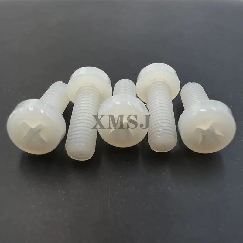 5/10/20/50pcs M2 M2.5 M3 M4 M5 M6 M8 M10 Dia=2-10mm White Color Nylon Plastic Insulated Cross Phillips Pan Round Head Bolt Screw