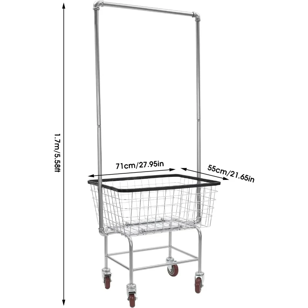 

Прочная стальная тележка для прачечной с колесами и держателем для вешалок, 27x22x67, для коммерческого использования