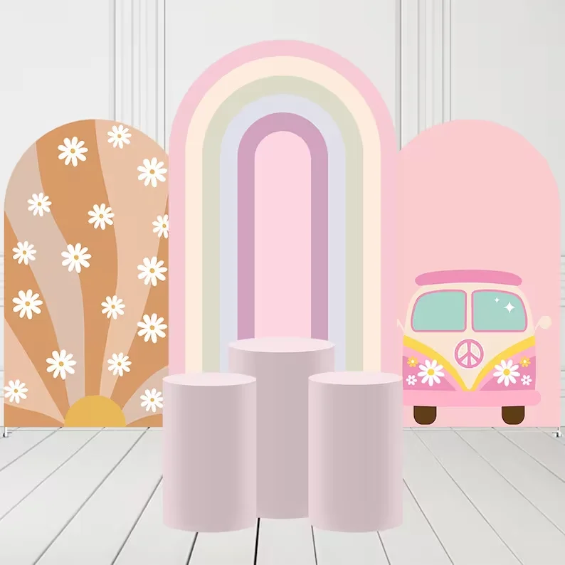 

Mehofond Arch Backdrop Covers Rainbow Birthday Party Daisy Groovy Arches Fabric Pedestal Cover Festa Parties Baby Shower Decor