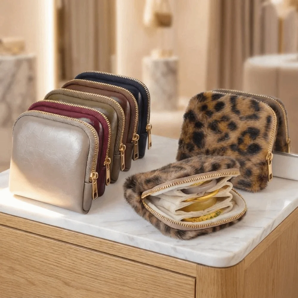 

PU Jewelry Storage Bag Multi-Layered Velvet Lining Zipper Jewelry Bag Portable Soft Bracelet Display Pouch Home Storage