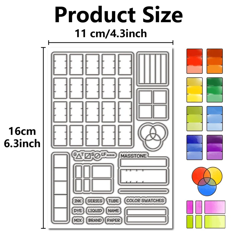 Color Swatches Clear Rubber Stamps Palette Reusable Retro Transparent Silicone Stamp Seals for DIY Scrapbooking Journaling Card