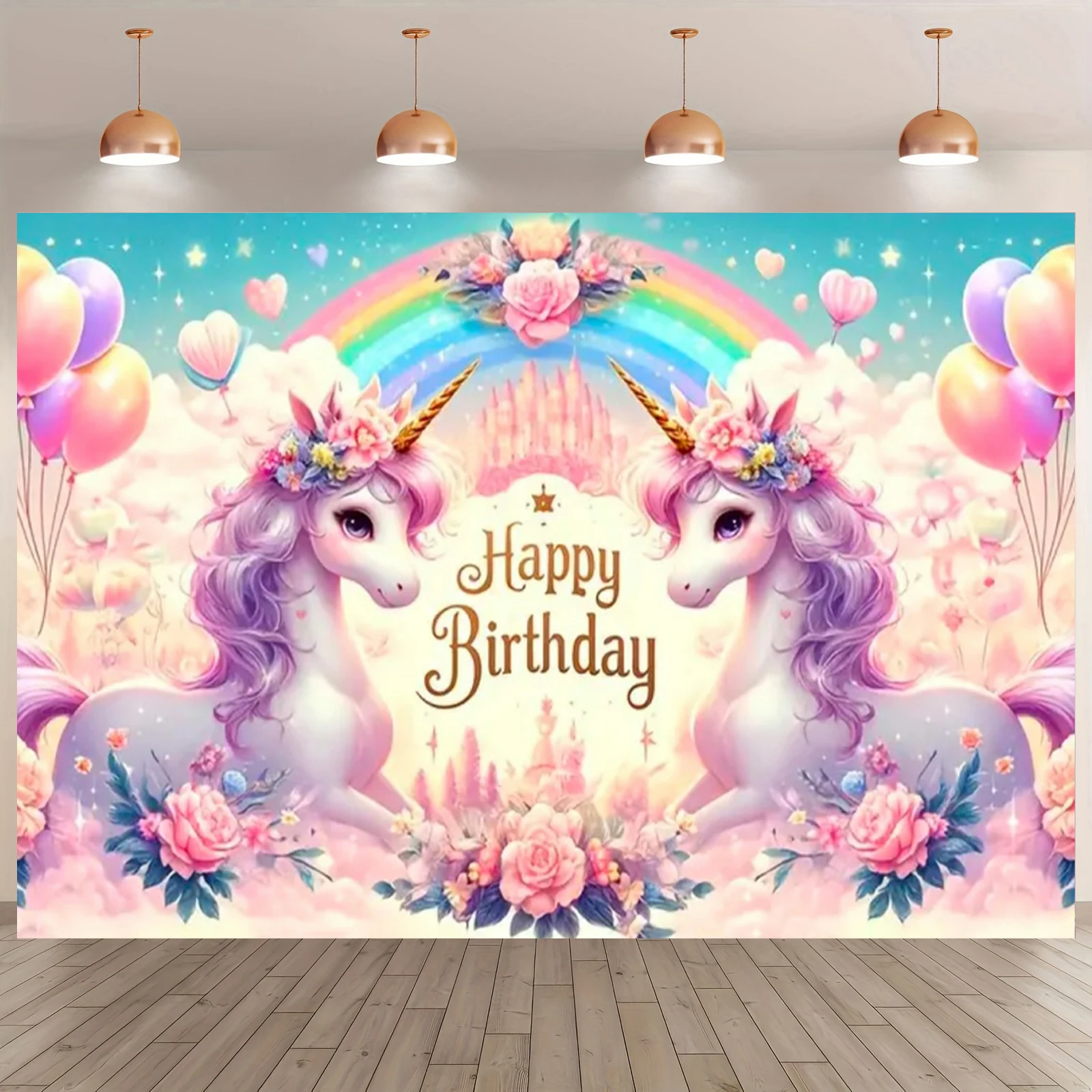 Rosa 3D Einhorn Hintergrund Mädchen Geburtstag Party Kuchen Tischdekoration Lieferungen Banner Baby Taufe Geschenk Fotografie Requisiten – Detail 8