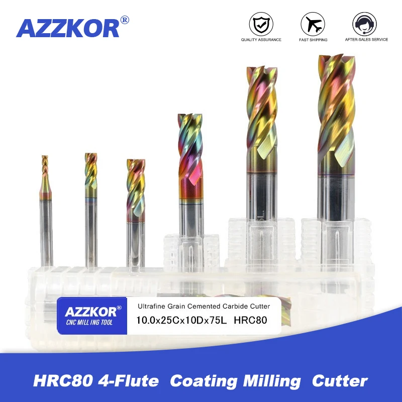 Milling Cutter Cutting Stainless Steel Alloy Coating Tungsten Steel Tool Cnc Maching Hrc80 Endmill Azzkor Top Kit Milling Tools