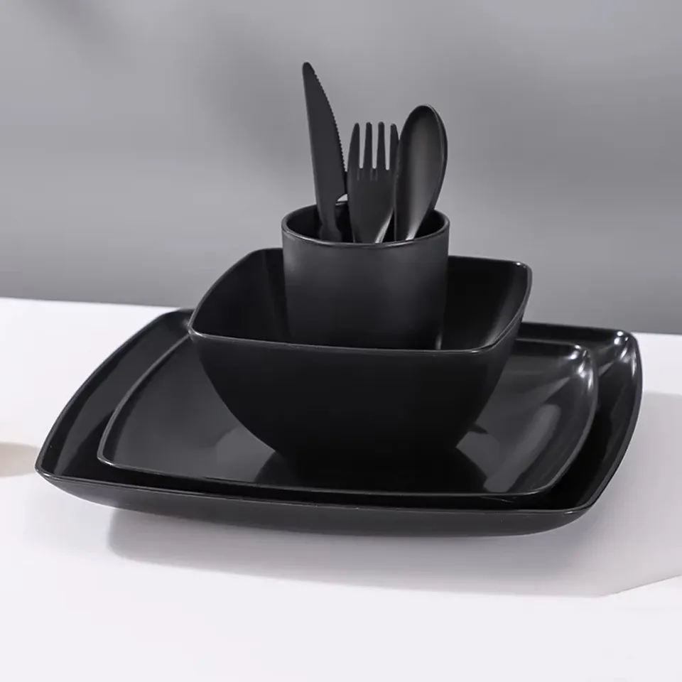  7Pcs Wheat Straw Cutlery Set Bowl Cup Dish Set Portable Tableware Set Dinnerware Kits for Picnic Camping 
