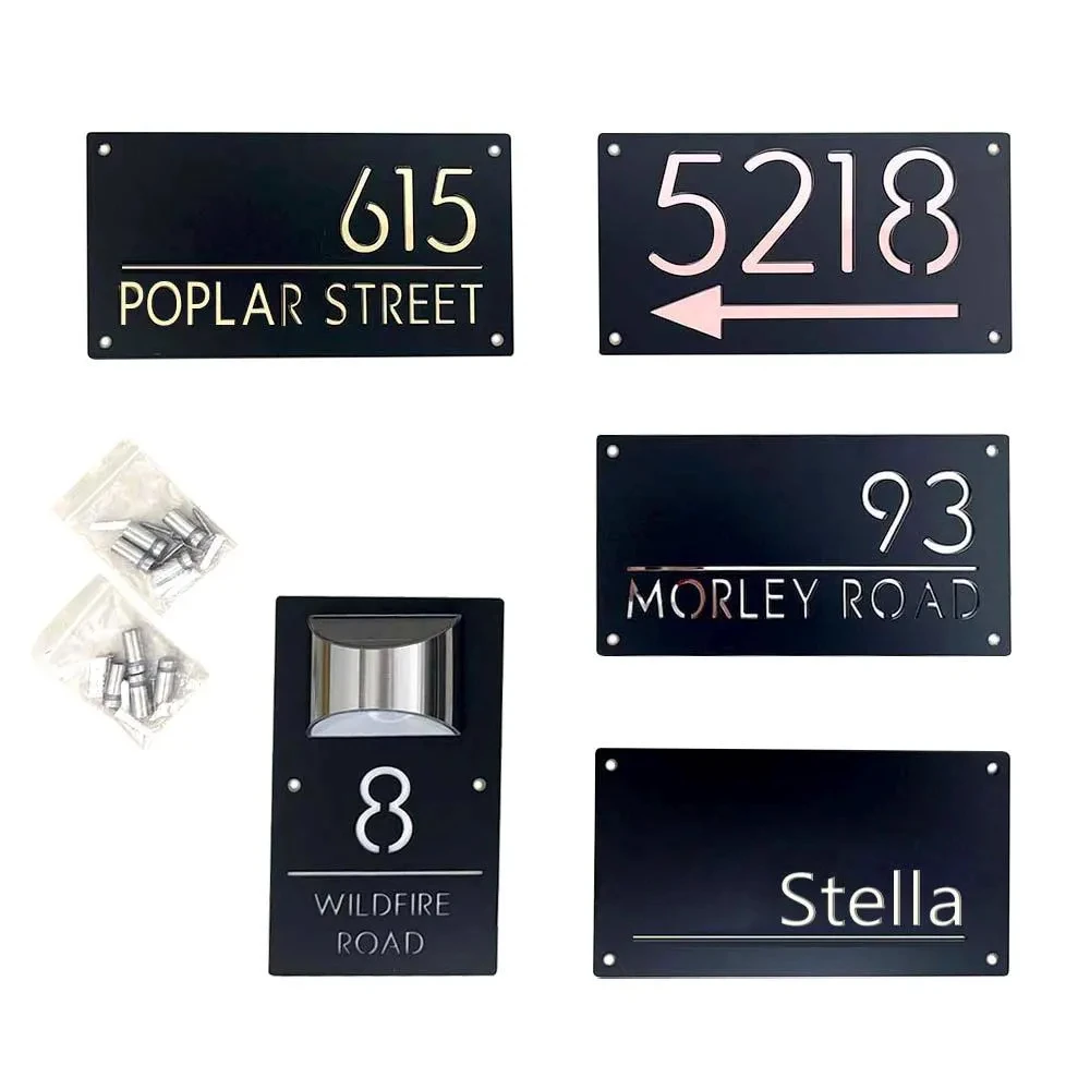 

Custom Acrylic Solar House Number Plate Outdoor Entrance Door Sign Personalized Address Signboard Exterior Home Numbers forHouse