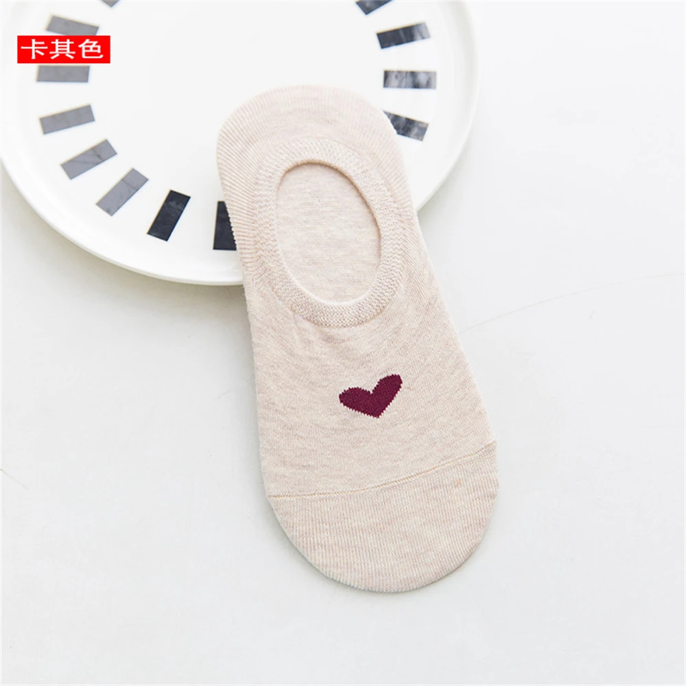 New Women\'s Summer Red Love Heart Breathable Soft Cotton Short Socks Unisex No-Slip Invisible Sokken Dropship