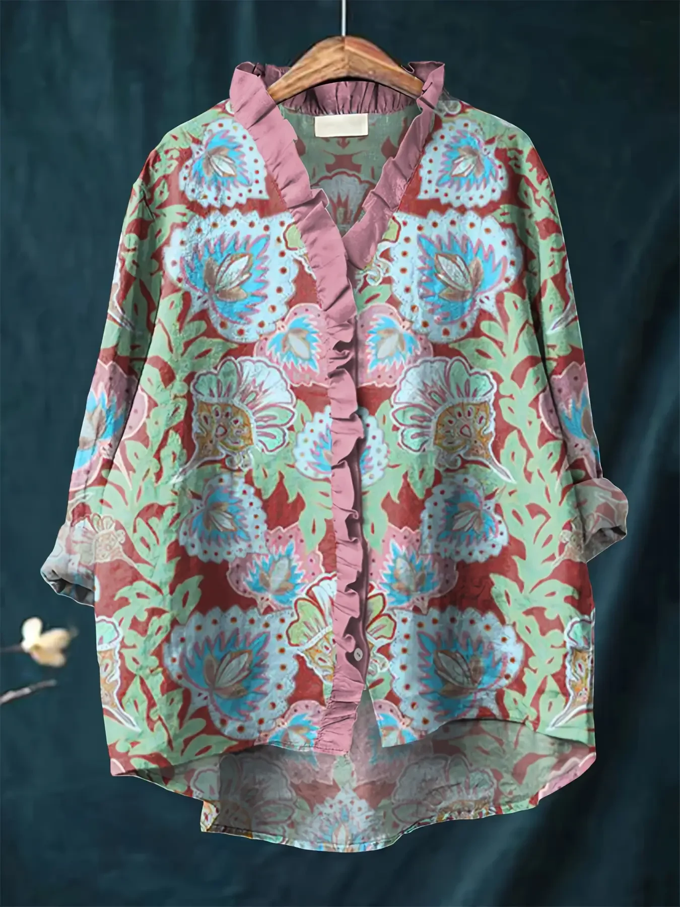 

2026 Women's Long Sleeve Lace Shirt, Vintage with Various Exquisite Pattern Designs, Colorful retro floral patterns