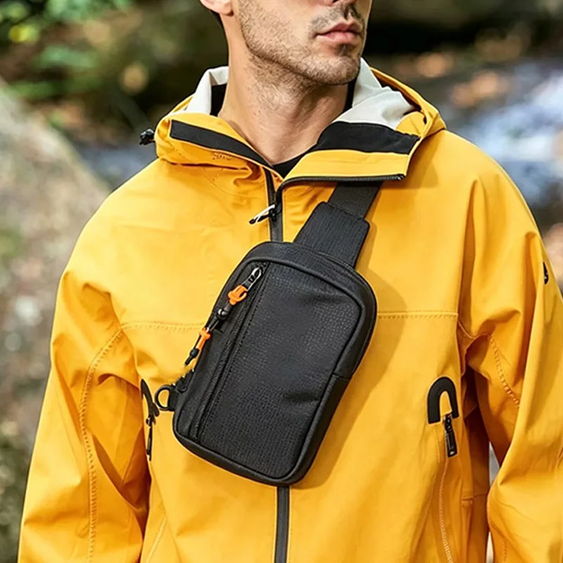 

Black Small Chest Bag for Men Casual Sling Shoulder Crossbody Pack Nylon Waterproof for Outdoor Running Cycling Travel Phone Bag