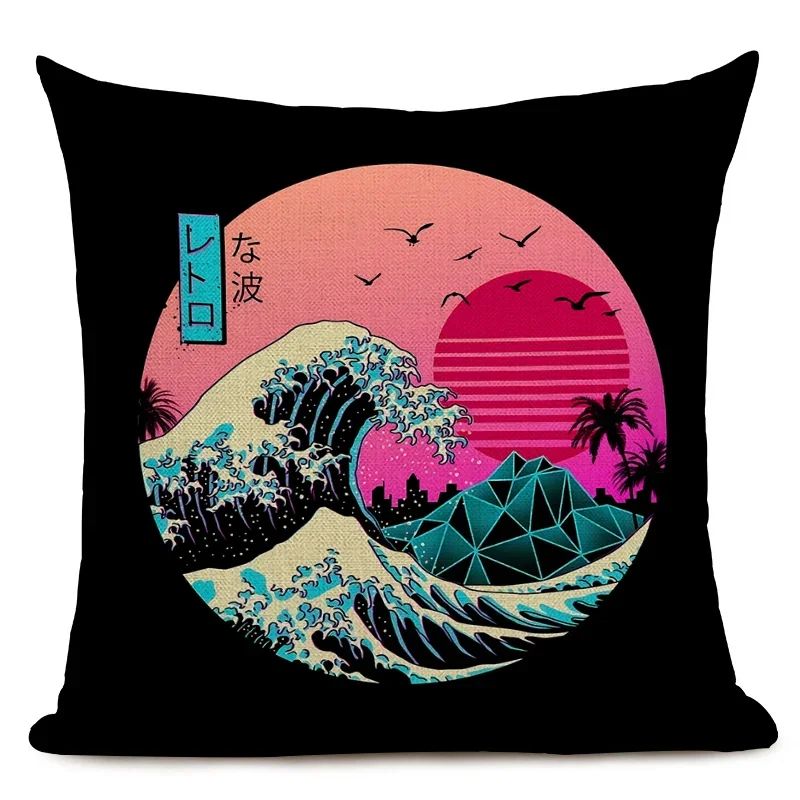 Japanese Style Decorative Cushion Cover Cute Japanese Ramen Tea Cat Octopus Pillowcase for Home Decor