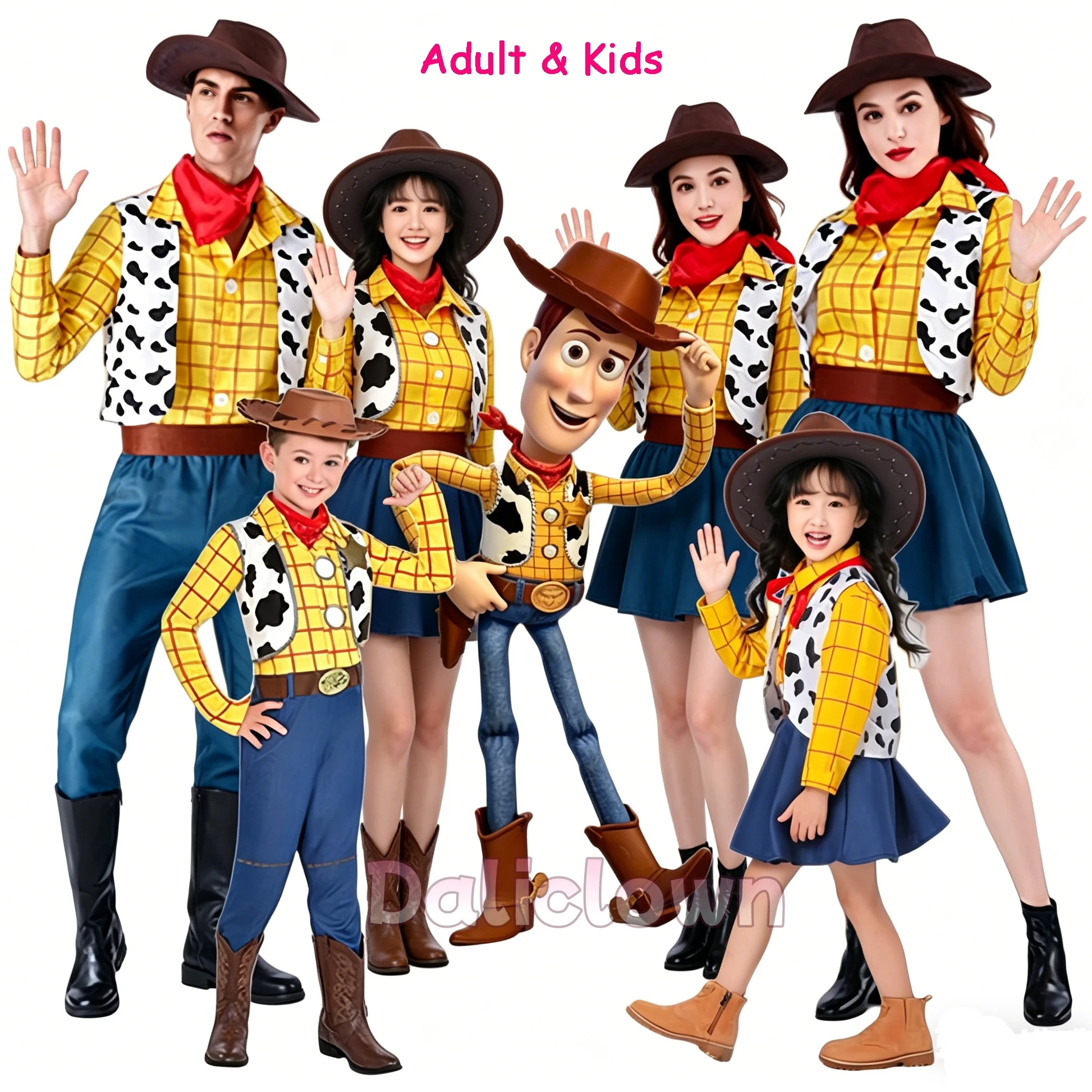 Disfraz de Halloween de Woody de West Cowboy para niños y adultos, sombrero de Jessie y Woody, mono para fiestas y festivales, traje de mascarada para mujer