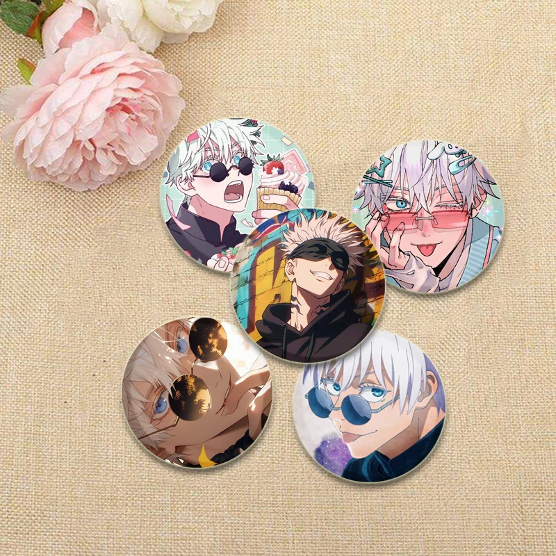 Cartoon Figure Gojo Satoru Yuji Itadori Badge HD Print Anime Brooches for Backpack Jewelry Accessories Handmade Gifts Pins