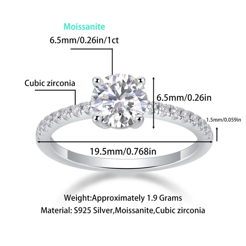 Apaison 1 ct/2 ct Solitaire Moissanite Ring 925 Sterling Silver Bridal Engagement Jewelry Gift Rings For Women