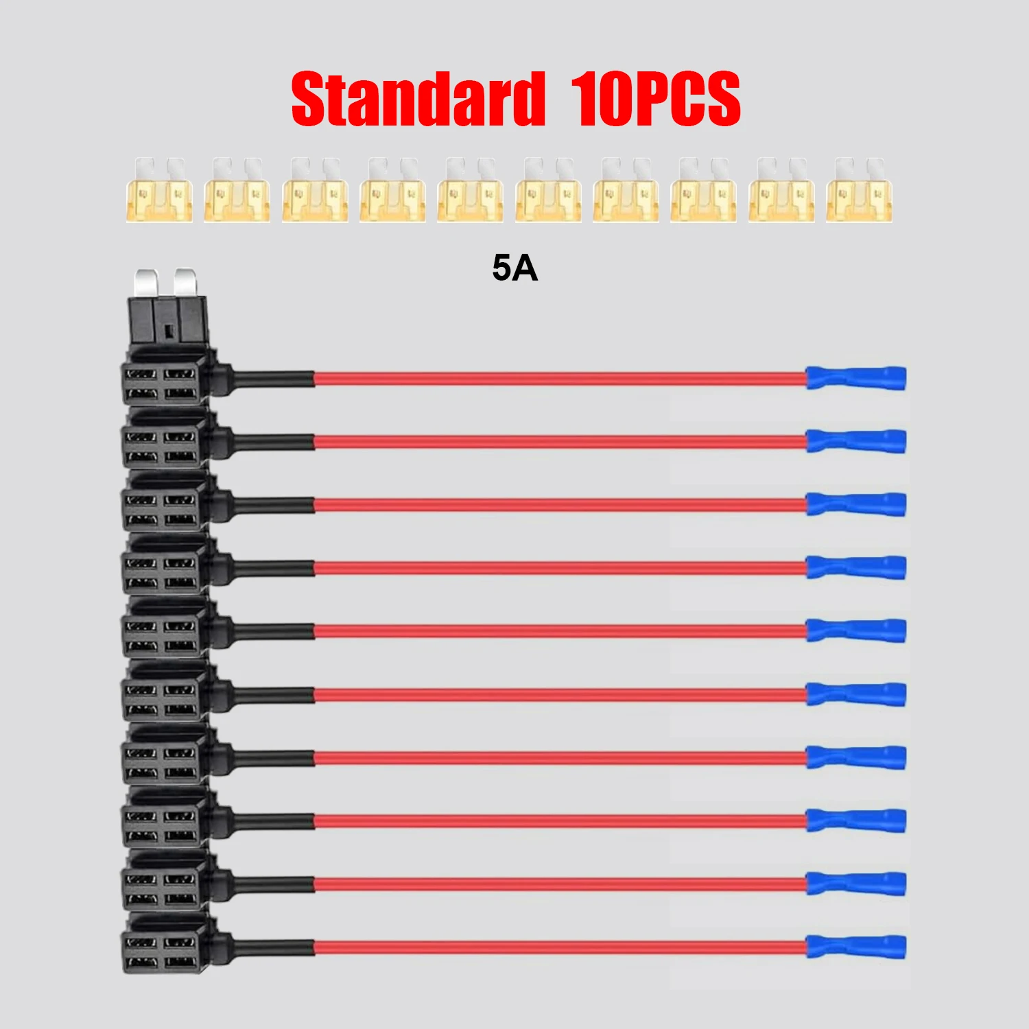 10PCS Standard Blade Fuse Tap Holder, 12V Car Add-A-Circuit Fuse Tap Adapter Kit with 5A Standard Fuse for Car Truck Boat Marine