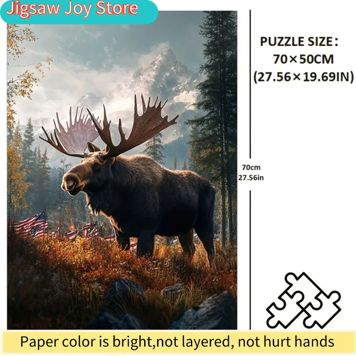 1,000ピースのパズル ハロウィン装飾用ムースパズル リビングルームの壁アート用、鮮やかな色の耐久性のある金属フレーム、完璧