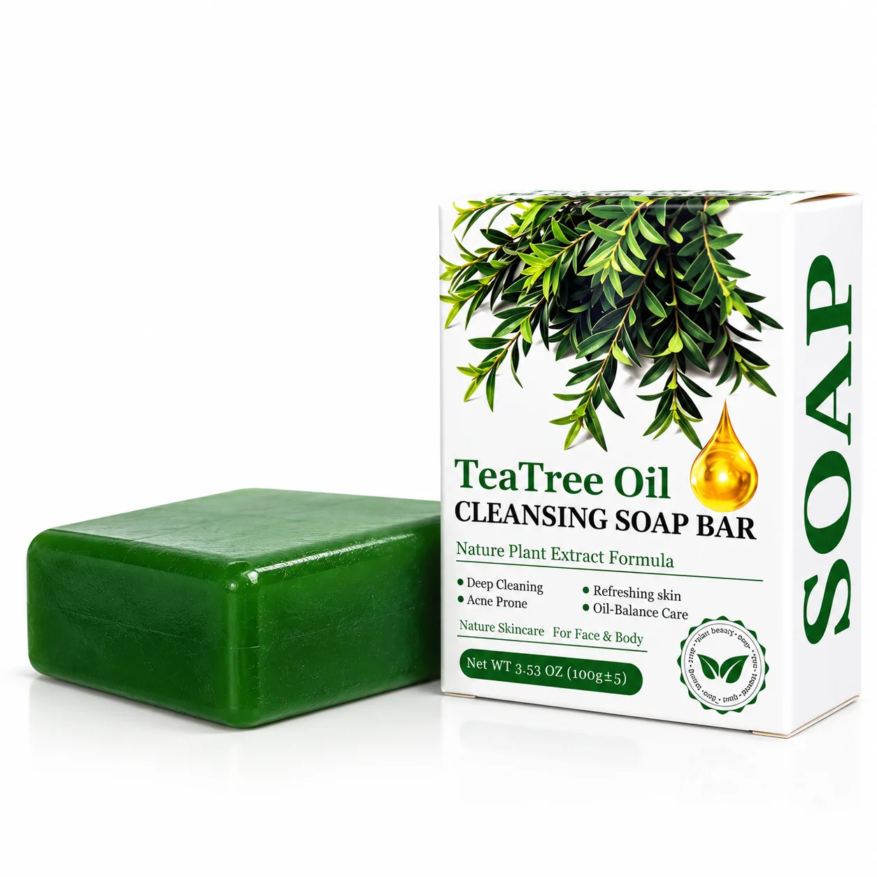 100g Tea Tree Oil Cleansing Soap Natural Plant Extract Deep Cleaning Oil Balance Refreshing Face Body Skincare Soap for Acne