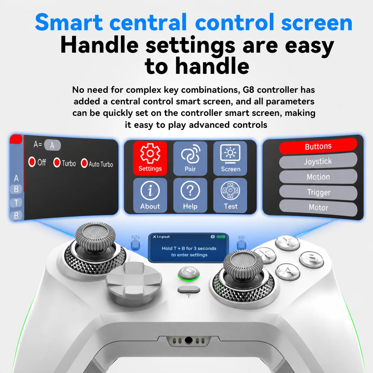 VILCORN Smart Screen Wireless Game Controller with Hall Joystick Gamepad for PC Switch Android iOS RGB Macro Turbo Vibration