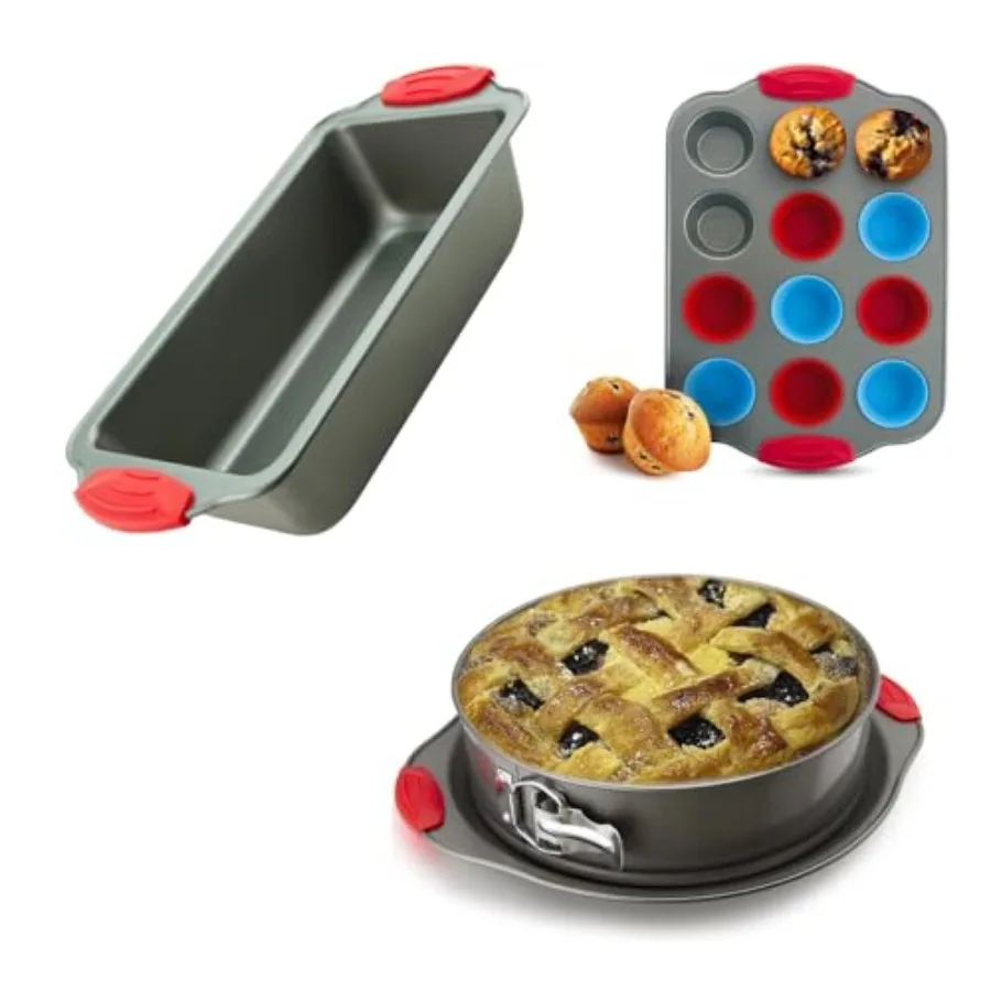 

Ultimate Baking Set: NonStick Banana Bread Loaf Pan 12 Cup Mini Muffin Pan with Silicone Liners and 10 Inch Springform Pan Prof