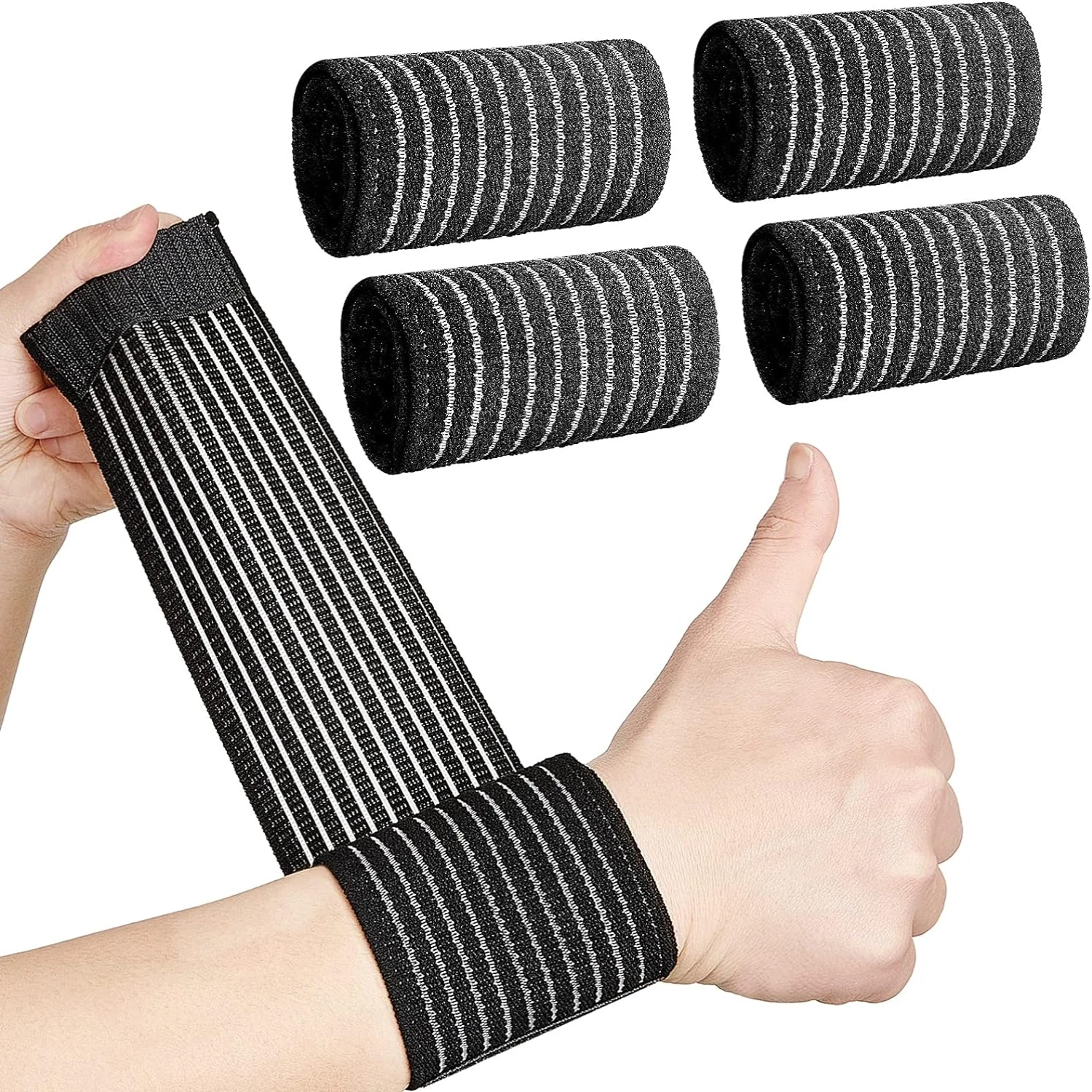 

Functional Set of 4 Black Compression Wristbands for Adult Carpal Tunnel Relief - Supportive, Comfortable, and Adjustable - Idea