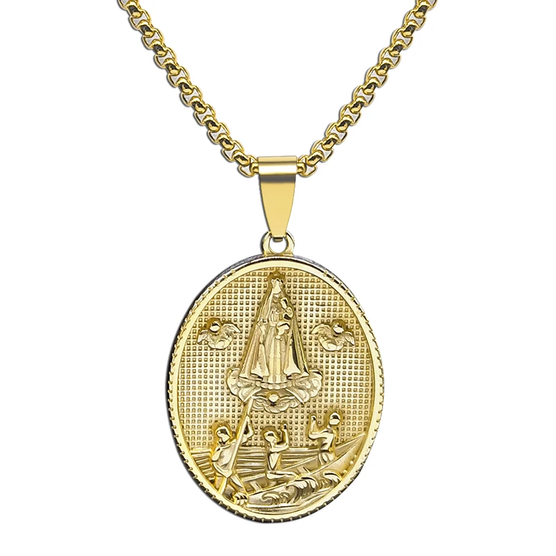 Katolicki naszyjnik z medalem Dziewicy dla kobiet Mężczyźni Stal nierdzewna Złoty kolor Kąt Święty Łańcuch Biżuteria collier NZZ462S02 — zdjęcie 2
