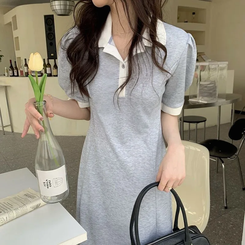 Salt Versatile Short Sleeve T-Shirt Dress Women Summer New Polo Collar Loose Casual Student Midi INS Trendy Polyester Woven D...