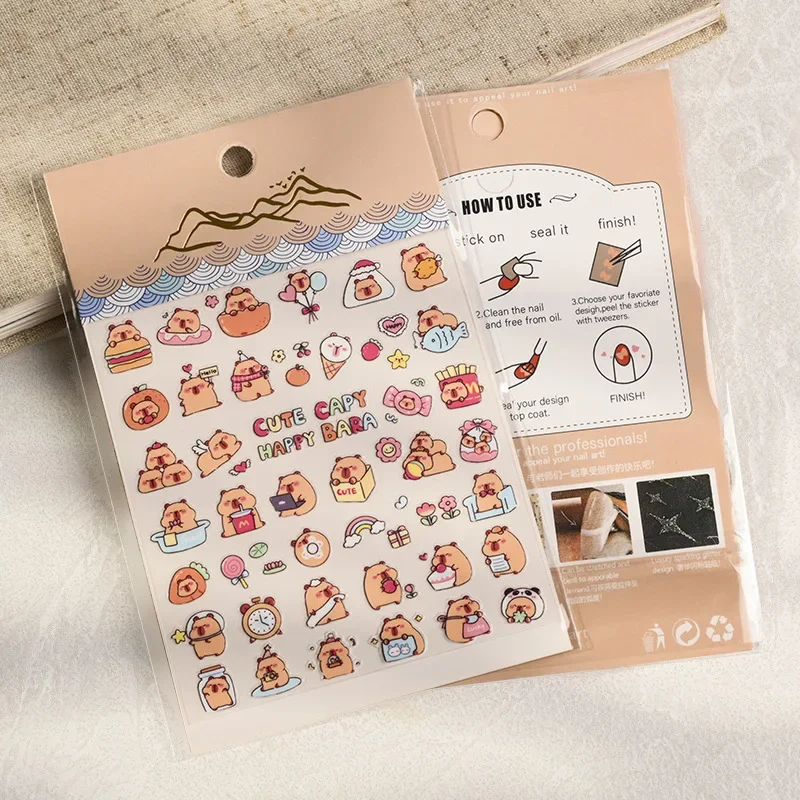 2Pcs/Lot Capybara panda Anime Peripheral Manicure Stickers Simple Personality Cartoon Self-Paste Paper Valentine's Day Gift