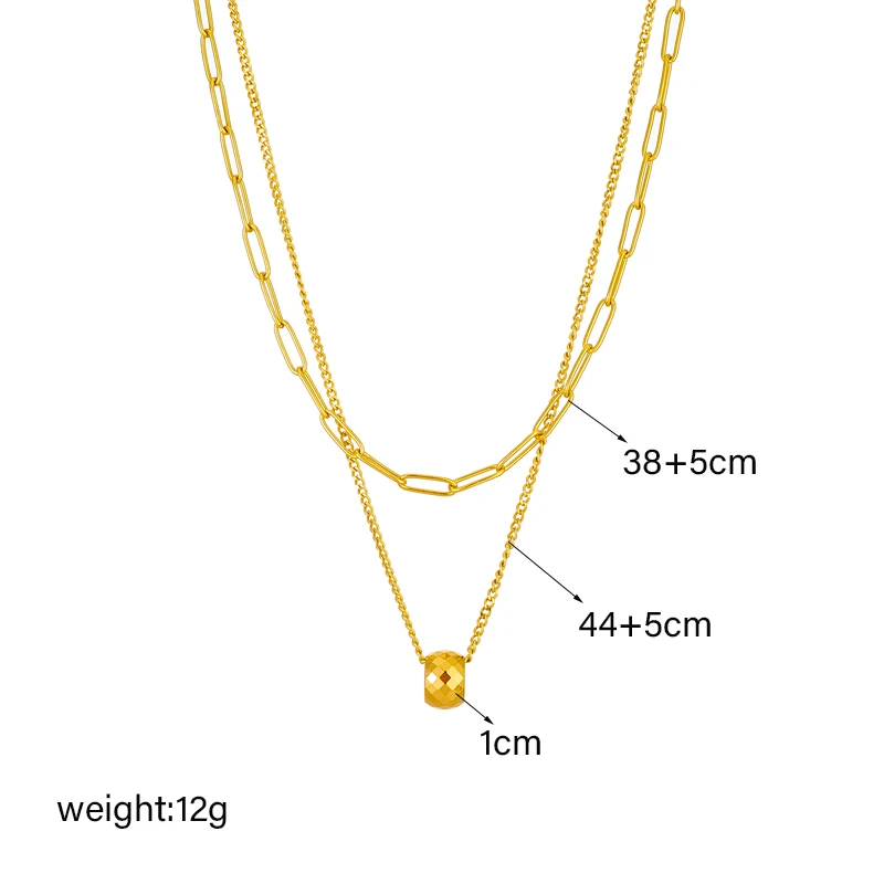 LAMENGLY 316L Stainless Steel Gold Color Ball Pendant Necklace For Women Girl Fashion Double Layer Neck Chain Jewelry Gift Party