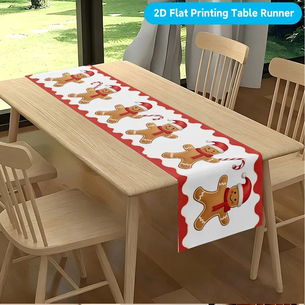 Linen Table Runner Santa Driving a Vintage Red Car Print Off White Holiday Table Setting  Christmas Dinner