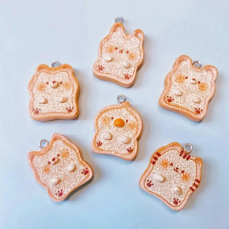 10pcs Animal Toast Bread Cat Resin Charms Pendant Jewelry Making Supplies Keychain Necklace Earrings Pendants DIY Findings