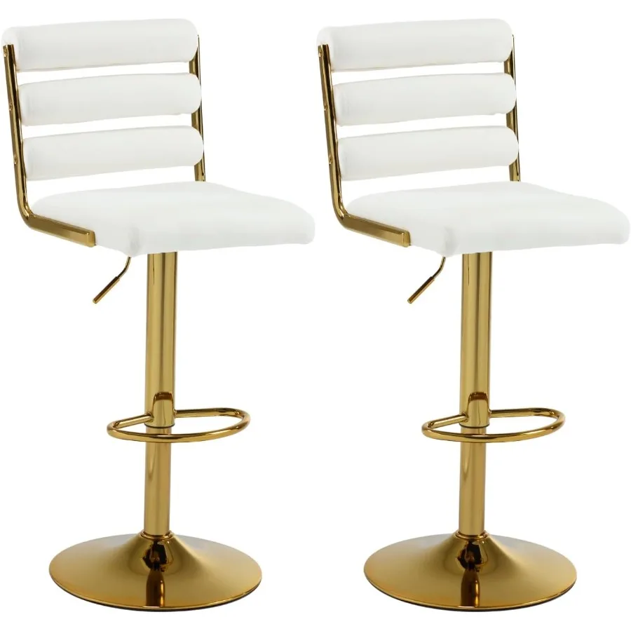 Taburetes de bar modernos de terciopelo, juego de 2 blancos con base dorada, altura ajustable 25,534 pulgadas, capacidad de peso de 300 libras, color crema