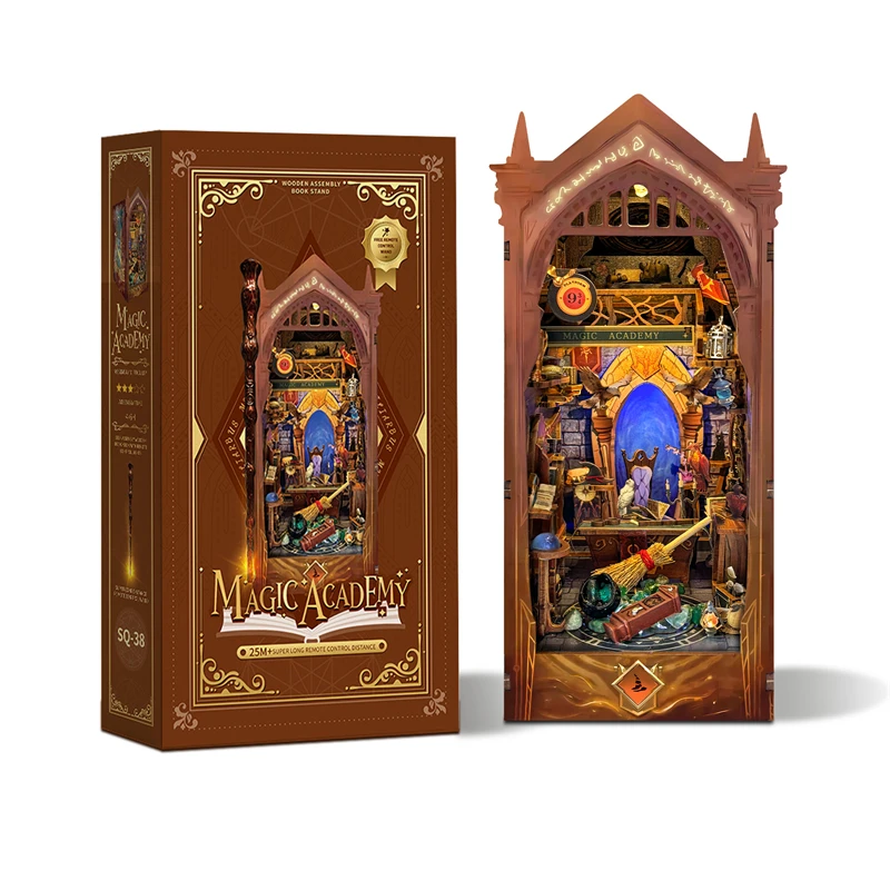 NIEUWE DIY Boekenhoekje Plank Insert Kits Magic Academy Cottage Boekenplank Houten Miniatuur Model Kit Handgemaakte Boekensteun Vrienden Geschenken