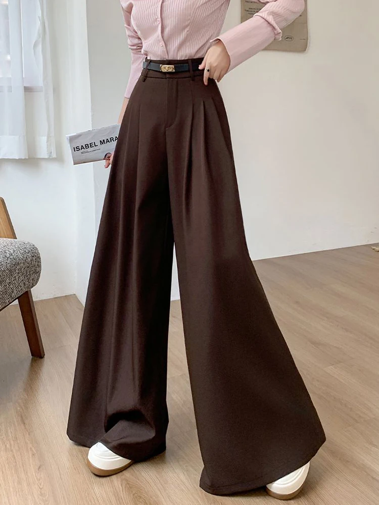 Elegant Chic Belt Wide Leg Pant Women Loose High Waist Fashion Suit Trousers Summer Female All Match Solid Sweet Casual Pants