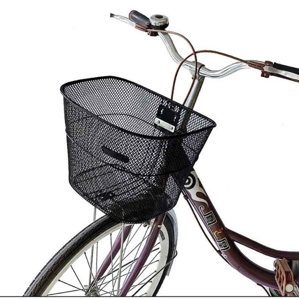 New Easy To Install Large Cart Basket Metal Adjustable Bicycle Front Basket Black/Silver Durable Fixed Backpack