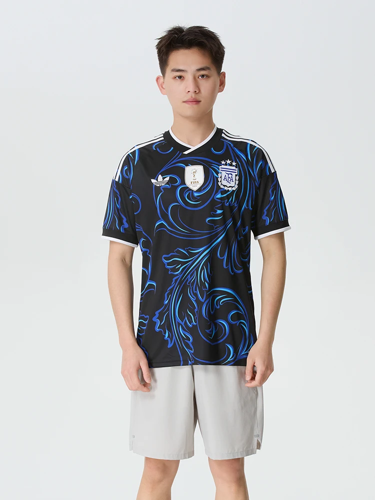 Camiseta Adidas masculina versão fã, camisa de futebol de manga curta, corrida, fitness, secagem rápida, respirável, roupa esportiva Jm8395