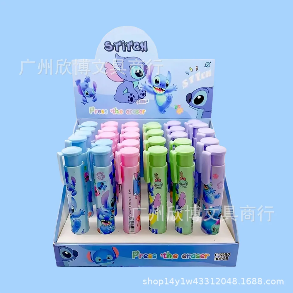 Set Disney Stitch Cute Eraser Pen-shaped Stationery Press Chip Eraser Kawaii Anime Lilo & Stitch Children's School Supplies