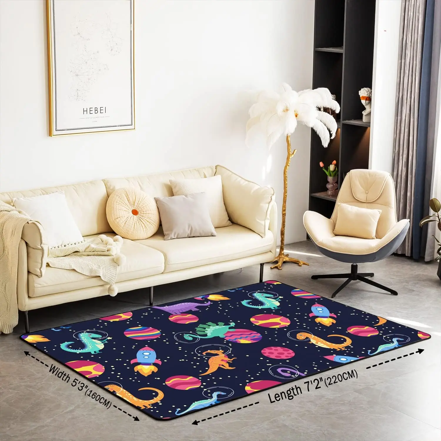 Cartoon Dino Area Rug Galaxy Outer Space Living Room Rugs for Bedroom Home Decorative Kawaii Dinosaurs Solar System Carpet