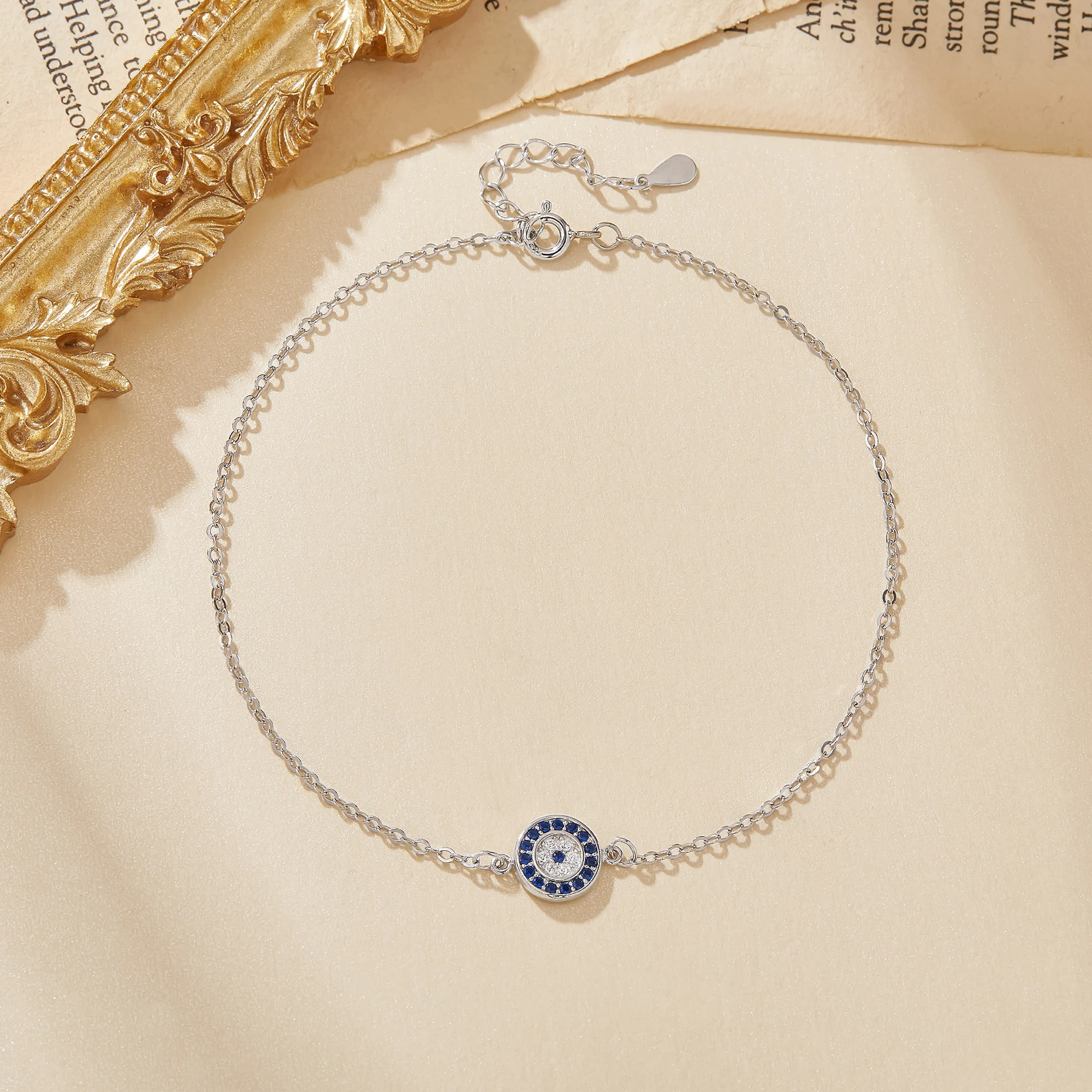 Eye of the Devil Round Charm Anklet Solid 925 Sterling Silver Anklet Adjustable Foot Chain Anklet Bracelet Birthday Gift 6610015