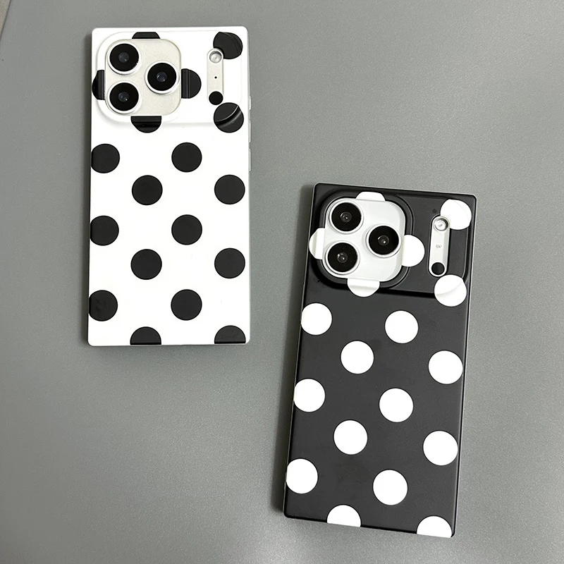 

Popular Black White Polka Dot Rectangle Bumper Phone Case For iPhone 17 16 15 14 13 Pro Max Fashion Couple IMD TPU Back Cover