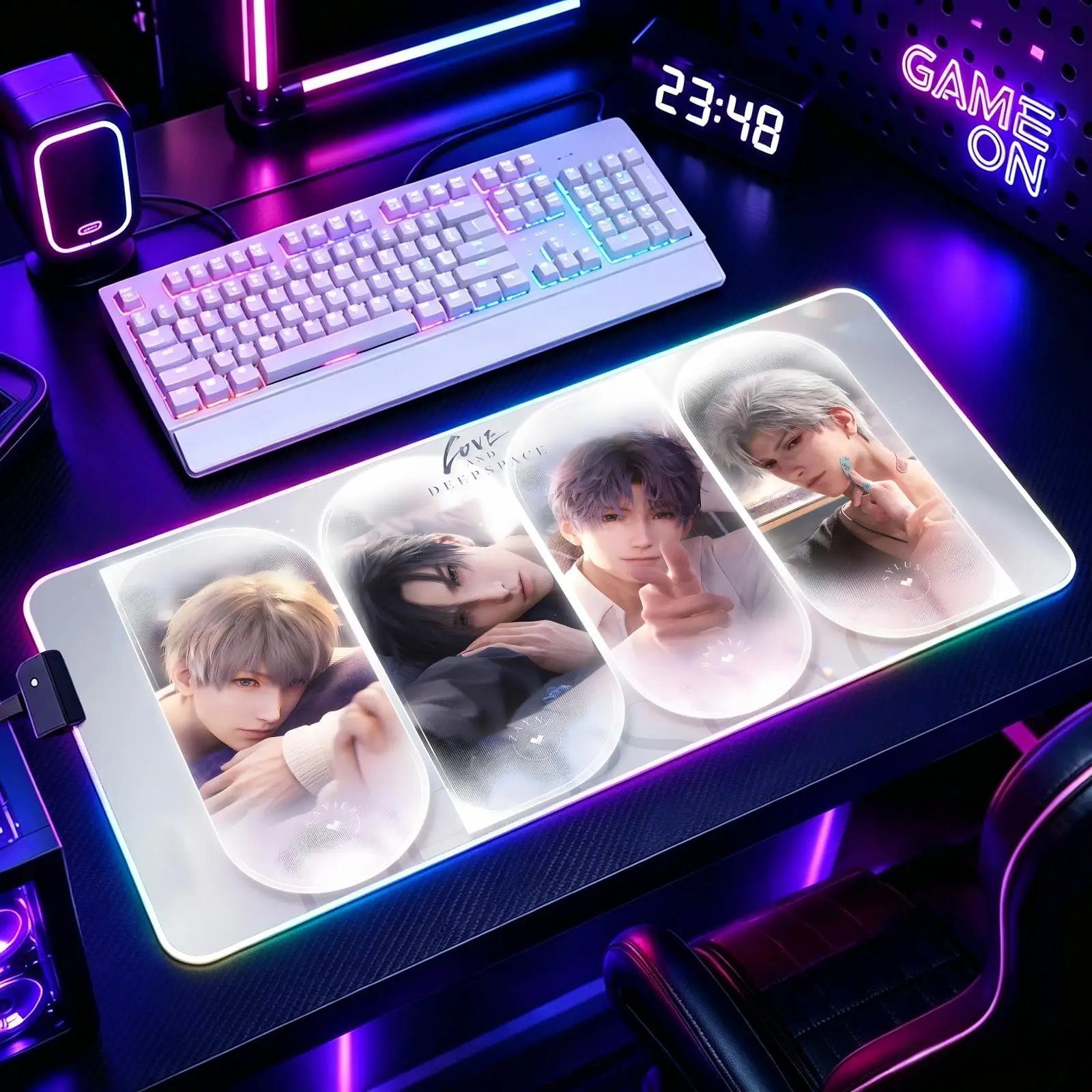 Mouse Pad RGB Color Changing Gaming Mouse Pad, Stitched Edges, XXL Large Keyboard Desk Mat Love and Deepspace