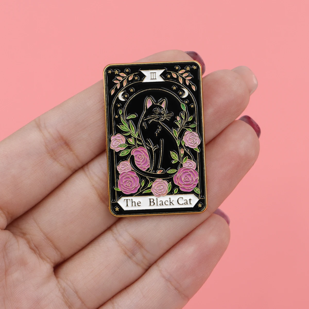 Black Cat Enamel Pin Vintage Flowers Brooch Pines Lapel Pins Badge on Backpack Clothing Accessories Animal Jewelry Friends Gifts