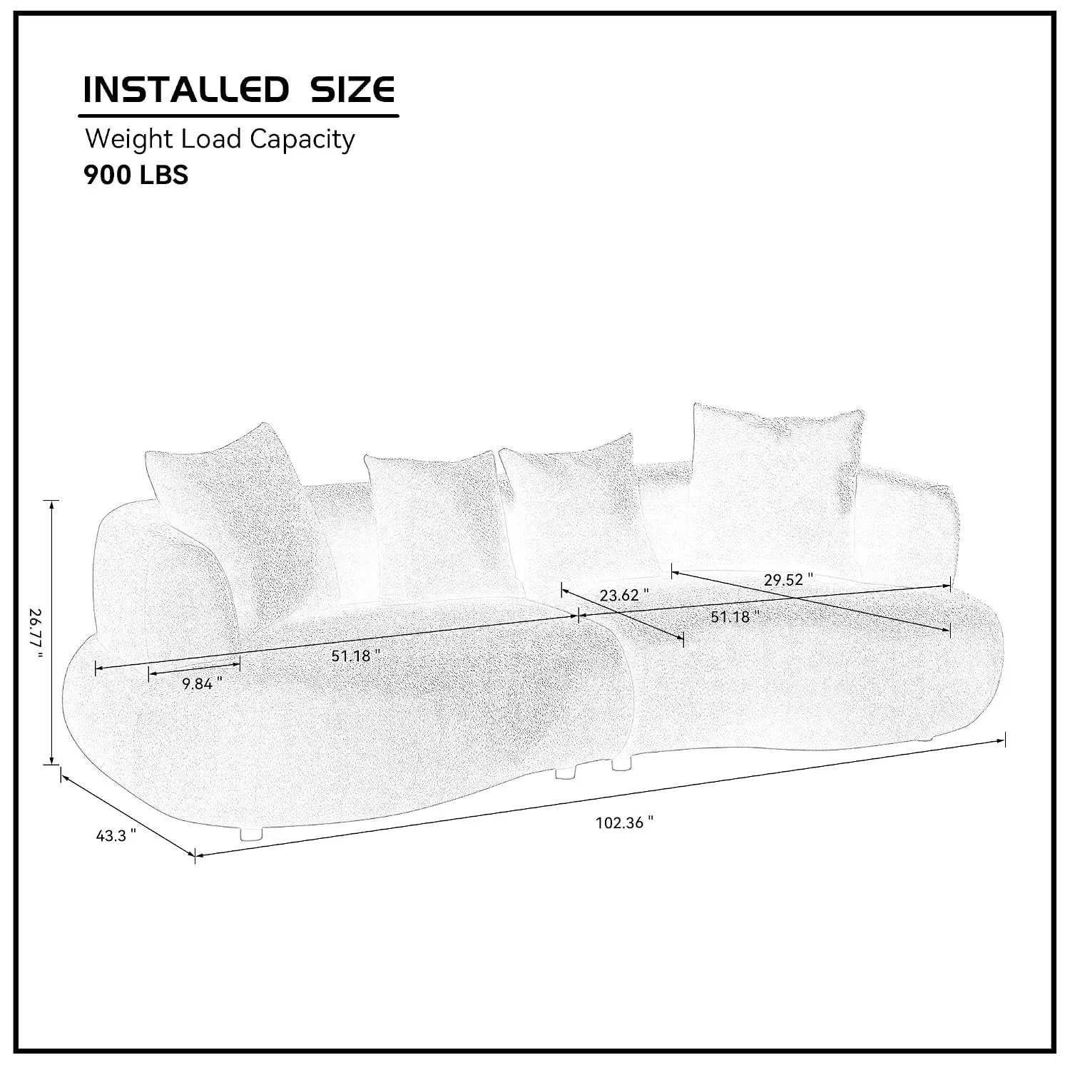 Curved Sectional Sofa Couch, 102