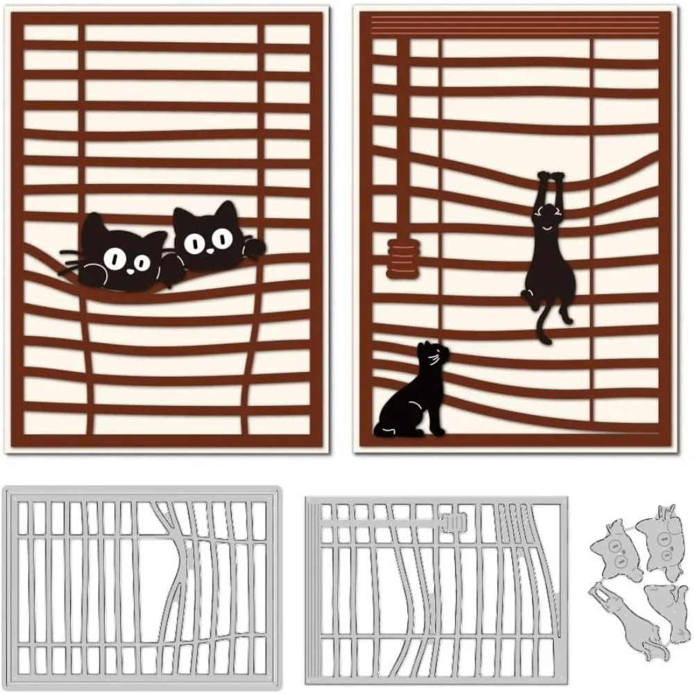 Cat Blinds Background Die Cuts for Card Making Window Carbon Steel Die Cuts Cute Cutting Dies Frame Background Stencils