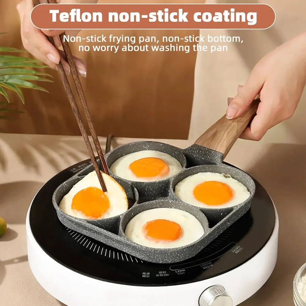 Egg Frying Pan 4-hole Pancake Omelette Cooker Pans Non-stick Cookware Divided For Burger Breakfast Poached Egg Baking Tools