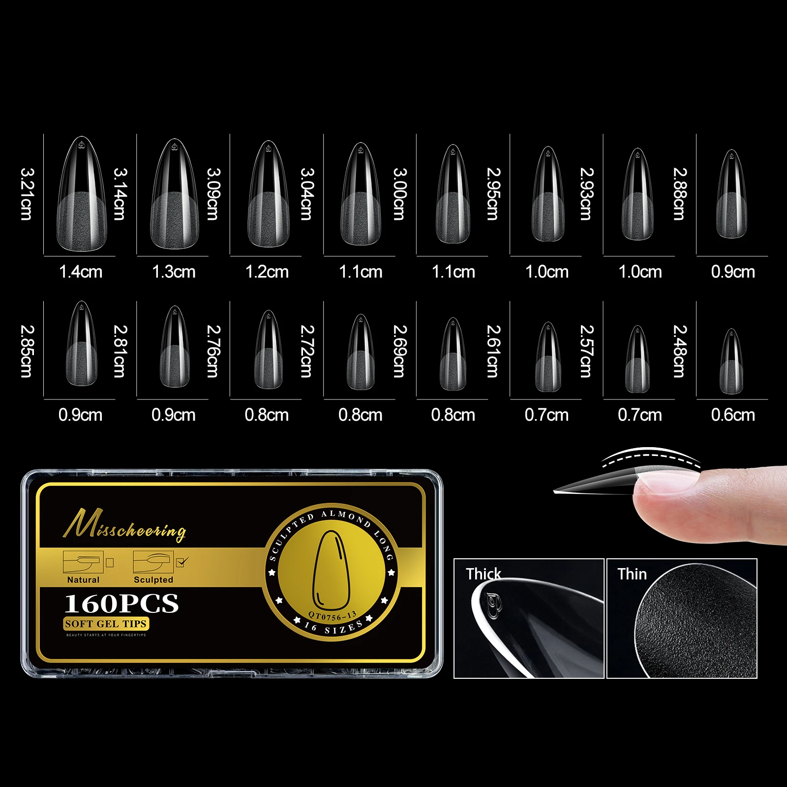 S-2XL Glänzende falsche Nagelspitzen, geformtes weiches Gel, Mandelsarg, Stiletto, vollständige Abdeckung, zum Aufdrücken der Nägel, künstliche DIY-Verlängerungsversorgung – Detail 18