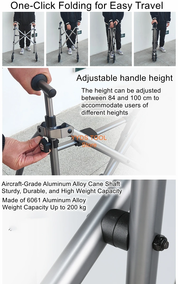 Lift-and-Fold Walker, Aluminum Alloy Non-Slip Walking Aid, Health Care Walking Aid, Assistive Cane