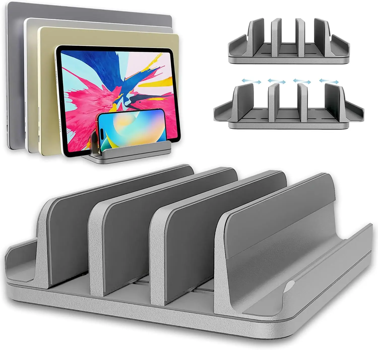 

5-Slot Adjustable Aluminum Laptop Stand, Space-Saving Desktop Organizer for Multiple Devices