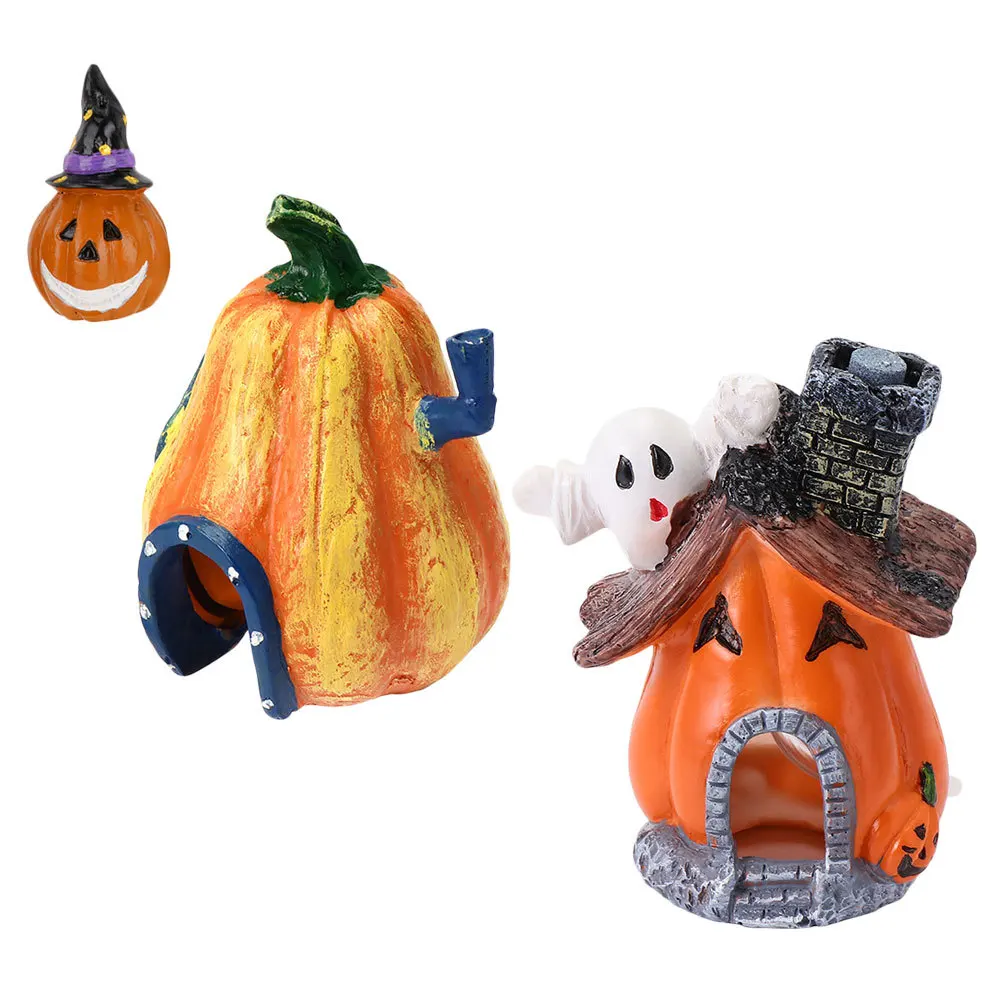 3 قطعة منزل اليقطين حوض السمك زخرفة هالوين خزان الأسماك ديكور دائم الراتنج لا ضرر تصميم اليقطين الديكور #4