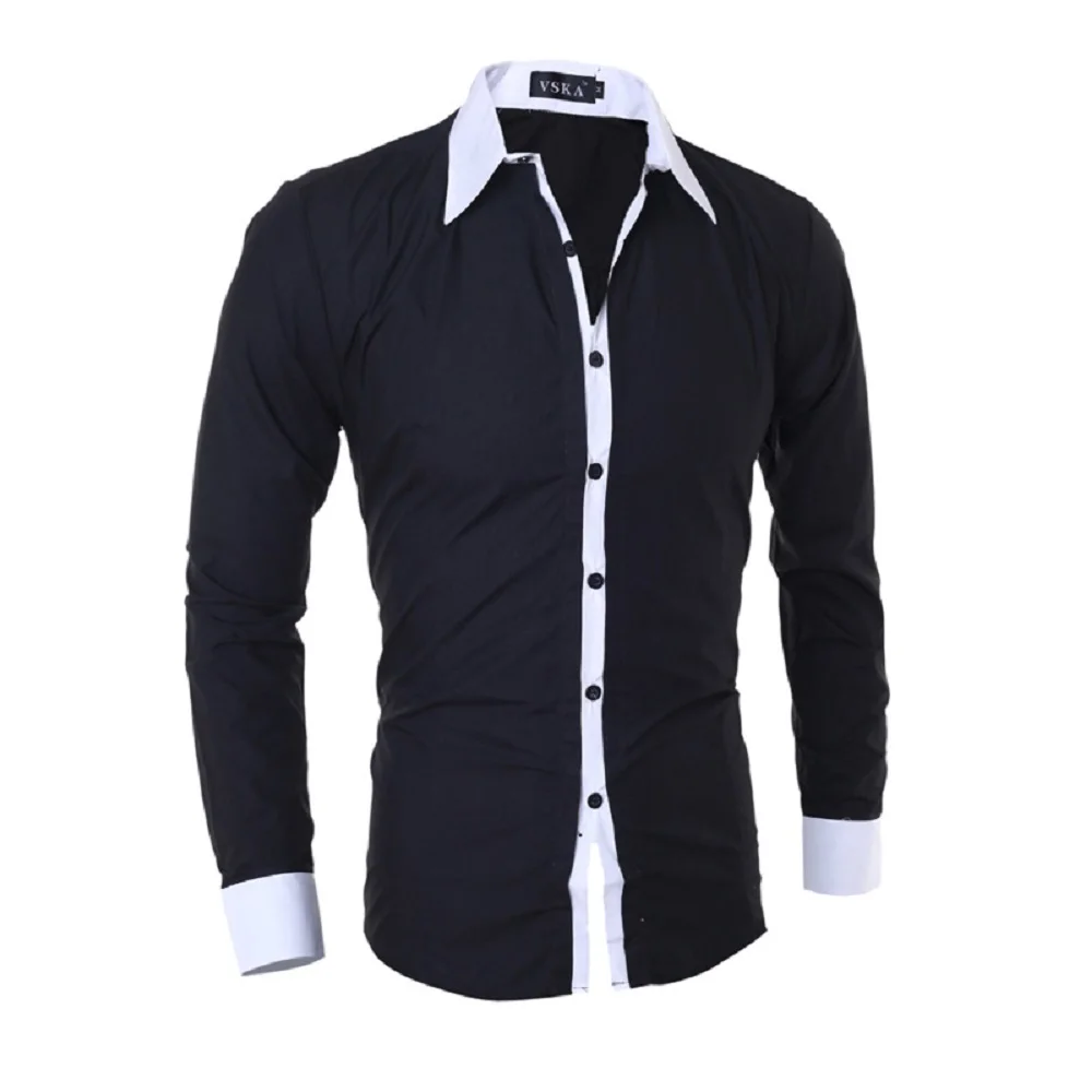 

Mens Shirt Square Collar Slim Fit Office Long Sleeve Tops Classic Formal Shirts For Men Social Party Business Masculina Chemise