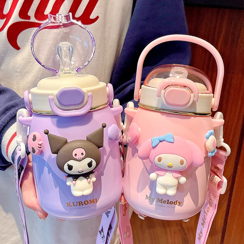 Sanrio water cup anime cute girl Melody Portable Good looks decorate 700ml sling cup Cartoon High capacity thermos cup gift